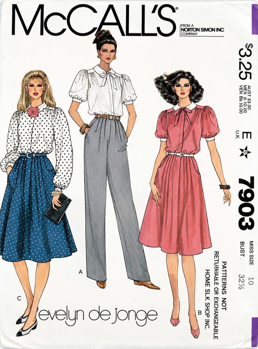 Vintage McCalls 7903 sewing pattern blouse skirt Wide Leg pants size 10 Uncut